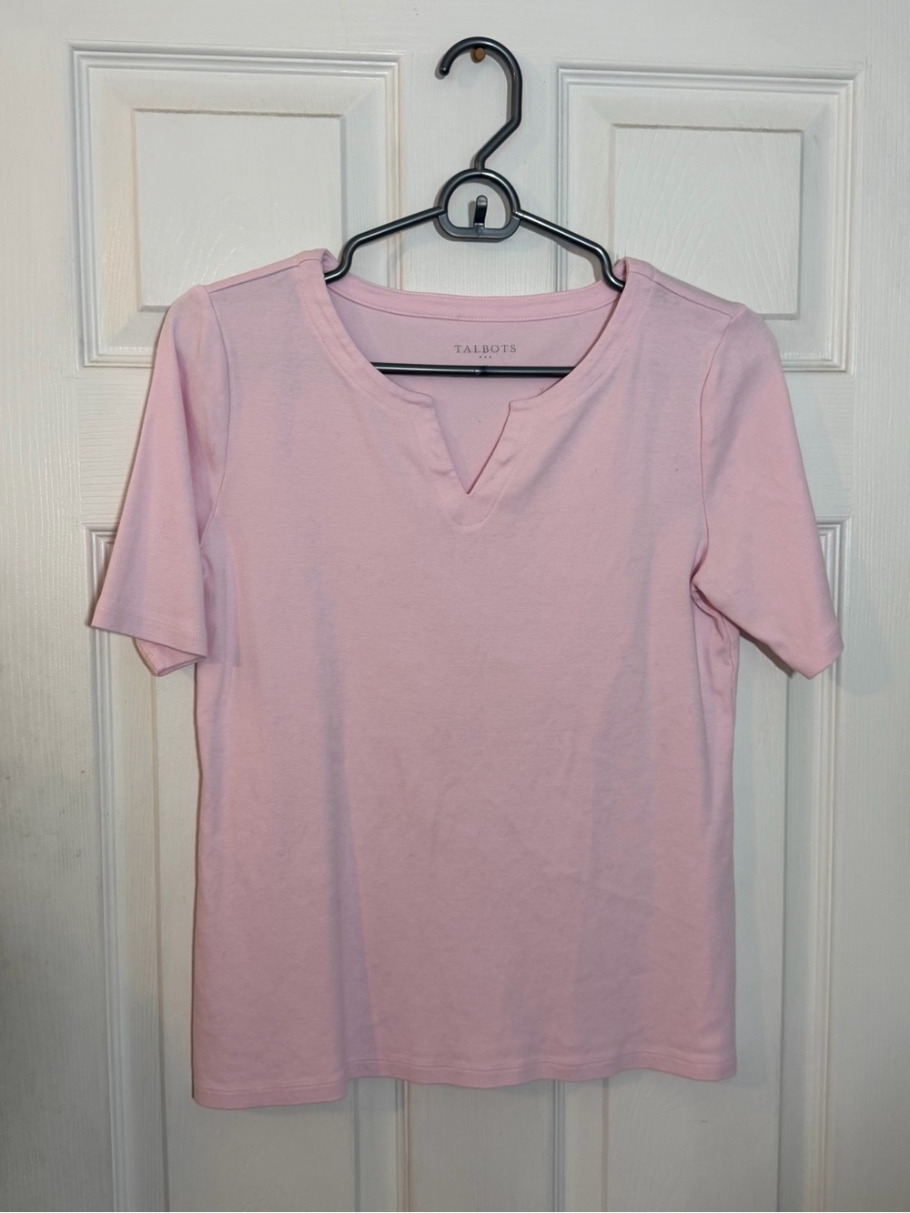 Talbots Light Pink Short Sleeve Notch-Neck Tee